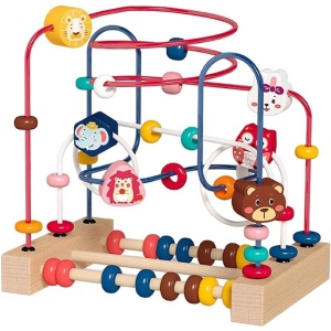 Jucarie din Lemn Montessori, Flippy, Labirint Motricitate cu Abac si Animalute, Rollercoaster pentru Copii, Educativ, Dezvoltarea Abilitatilor Motorii, Numaratoare, 22.5x22.5x15 cm, Multicolor - Img 8