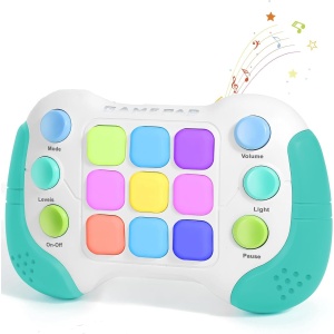 Jucarie Interactiva Flippy, Tip Consola Pop It, 6 butoane functionale, 5 Moduri de Joc, 600 Niveluri, + 3 ani, Verde/Gri - Img 5