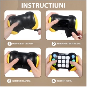 Jucarie Interactiva Flippy, Tip Consola Pop It, 6 butoane functionale, 5 Moduri de Joc, 600 Niveluri, + 3 ani, Galben/Negru - Img 8