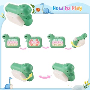 Jucarie Interactiva Pop It Whack A Mole, Flippy, Tip Consola, Anti-Stres, 4 Moduri de Joc, din ABS si Silicon, +3 Ani, Model Dinozaur, Verde - Img 3