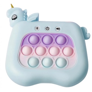 Jucarie Interactiva Tip Consola pentru Copii, Flippy, 12 Nivele, Diferite Moduri de Joc, Material ABS/silicon, cu Nivele, Sunete si Lumini, 13.5 x 5.5 x 12.5 cm, Model Unicorn, Albastru - Img 1