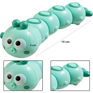Jucarie mecanica pentru copii Flippy, omida haioasa, cu cheita, distractiva, se taraste, se misca, 15 x 4 cm, verde - Img 2