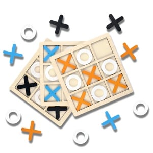 Jucarie Montessori Tic Tac Toe, Flippy, Educativa, Interactiva, din lemn, X si O, 9 Piese, 14.3x14.3 cm, Negru Alb - Img 10