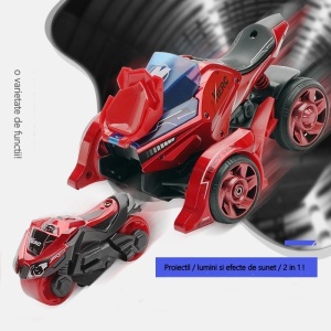 Jucarie pentru copii, masina cu extensie de motocicleta, 2 in 1, rosie - Img 5