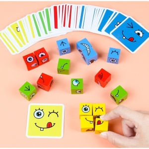 Jucarie Pentru Copii Montessori Flippy, Cub din Lemn, Asamblare Fete, 64 de Carti Distractive, Clepsidra si Clopotel inclus, pentru Baieti si Fete, Varsta +3 ani, Educativ, Cutie din carton, 21 x 21 x 5.5 cm, multicolor - Img 6