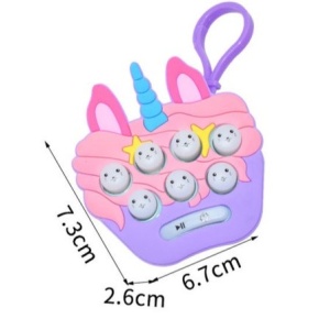 Jucarie pentru copii portabila Flippy, joc Gopher, cu lumini si muzica, tip breloc, model unicorn, material silicon si ABS, multicolor - Img 2