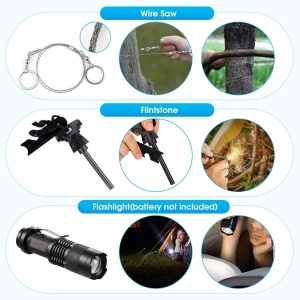 Kit supravietuire multifunctional 13 in 1 Flippy, Instrumente profesionale, agatatoare ghiozdan, pentru Camping, Drumetii, Aventuri in aer liber, borseta inclusa, model cutie, negru - Img 6