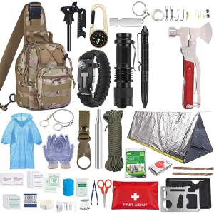 Kit supravietuire multifunctional Flippy, Instrumente profesionale, Trusa de Prim-Ajutor, pentru Camping, Drumetii, Aventuri in aer liber, borseta inclusa, model army - Img 1