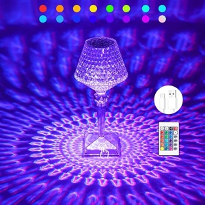 Lampa de birou pe LED RGB 16, Flippy, dimmer tactil, 3 nivele de intensitate, incarcare USB, 3W, Cristal Acrilic, cu telecomanda, forma pahar, transparent - Img 6