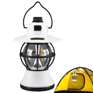 Lampă de camping retro portabilă, Felinar Vintage LED ABS, Acumulator inclus 1200 mAh, reincarcabila, 20 cm inaltime, 3 moduri de iluminare, intensitate reglabila,Lampa portabila pentru cort în aer liber, Alb - Img 3
