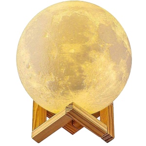 Lampa de veghe in forma de luna cu stele 3D Moon Light, Acumulator integrat, alimentare USB, stand din plastic inclus, 13 cm, 16 culori, Multicolor, Telecomanda inclusa, Flippy