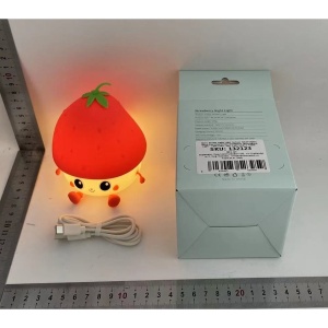 Lampa de Veghe pentru Copii, Flippy, din Silicon, Senzor Tactil, Model Capsunica, Lumina Calda, Protectie pentru Ochi, Incarcare USB, Capacitate Baterie Incorporata 1200mAh, 10.8x9x12.8 cm, Rosu - Img 2