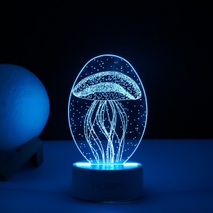 Lampa LED decorativa, Flippy, 3D, Meduza, din material acril si lumina multicolora, alb - Img 4