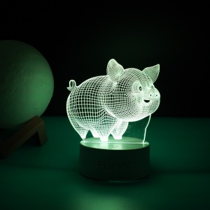 Lampa LED decorativa, Flippy, 3D, Porcusor Gras, din material acril si lumina multicolora, alb - Img 5