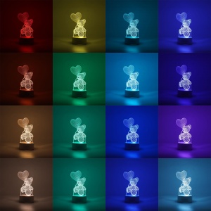 Lampa LED decorativa, Flippy, 3D, Ursulet cu balon inima, cu telecomanda, doua moduri de alimentare USB si baterii, 20 cm inaltime, din material acril si lumina multicolora, alb - Img 3