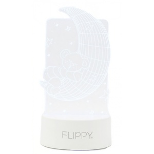 Lampa LED decorativa, Flippy, 3D, Ursulet si Semiluna, cu telecomanda, doua moduri de alimentare USB si baterii, 20 cm inaltime, din material acril si lumina multicolora, alb - Img 9