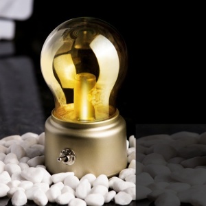 Lampa LED Decorativa sub forma de Bulb, Retro pentru interior, Bej/ Transparent, 5 V, 500 mA, ABS, Lumina Calda, Incarcare USB, Autonimie 12 Ore, Comutator Metalic, Flippy, 11x7x6 cm - Img 2