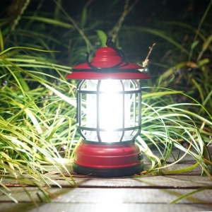 Lampa portabila camping, Felinar Vintage cu carlig, ABS, Iluminare 21 COB LED, Intensitate reglabila, 5W, Flippy, Rosu - Img 2