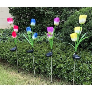 Lampa Solara LED tip Lalele cu 3 flori pentru Gradina, Inaltime 78 cm - Img 8