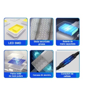 Lampa solara stradala Flippy, pentru curte sau strada, cu doua grile, finisaj mat, rezistent la apa, montare prin fixare, senzor lumina, baterie de litiu, IP65, lumina rece, putere 300W, autonomie 10 ore, 51.5 x 21 cm, gri - Img 5