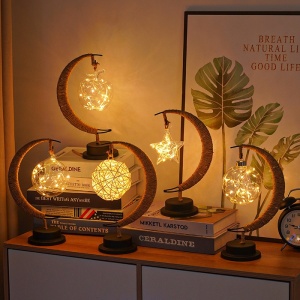 Lampa veghe Flippy, semi-luna cu glob din rattan, led, 28x15 cm, alb cald - Img 4