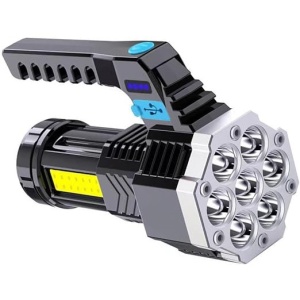 Lanterna LED Lumina Puternica, Rezistenta la Apa, Tip Proiector COB, Flippy, Lanternă Reincarcabila, USB, cu Maner pentru Drumetii, Lanterna de Urgenta, Aer Liber, 14.1 x 6.4 cm, Culoare Negru cu Comutator Albastru - Img 6