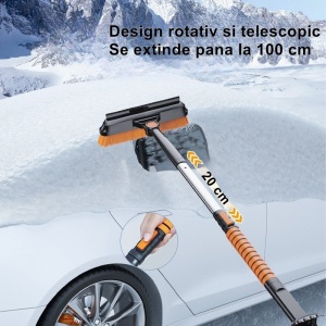 Lopata pentru zapada Flippy, 3 in 1, Perie si Racleta, Rotativa, Telescopica, Detasabila, Material Aluminiu si ABS, 100 x 25 cm, negru - Img 4