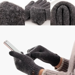 Manusi de Barbat, Flippy, Model Tricotat, Functie Touchscreen (ecran tactil), Material Acril, Manseta Elastica, Interior Catifelat, Marime Universala, Gri - Img 6