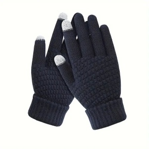 Manusi de Dama, Flippy, Functie Touchscreen (ecran tactil), Material Acril Tricotat, Manseta Elastica, Interior Catifelat, Marime Universala, Albastru Marin - Img 1