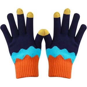 Manusi de Dama, Flippy, Model Ondulat, Functie Touchscreen (ecran tactil), Material Acril Tricotat, Manseta Elastica, Interior Catifelat, Marime Universala, Portocaliu/Albastru