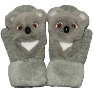 Manusi pentru Copii, Flippy, din Plus cu Umplutura de Bumbac, Protectie Termica, 24 x 20 x 3 cm, Model Koala 3D, Gri - Img 3