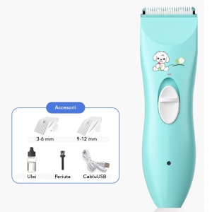 Masina De Tuns Bebelusi si Copii, Flippy, Lame Cermice si Inox, Fara Fir, Functie Anti Taiere, Silentios, 50 W, Rezistent la Apa, 2 Accesorii, Incarcator USB, Model Ursulet, Albastru deschis - Img 2