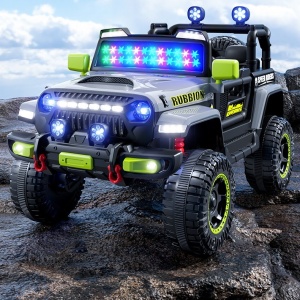 Mașină Electrică pentru Copii, Flippy, Off-Road, Conectare Bluetooth, telecomandă, Tracțiune Integrală, Lumina Intermitenta, Baterie 12V 7Ah, 120x63x68cm, Gri - Img 4