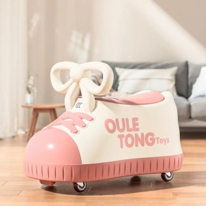 Masina pentru Copii, Flippy, Model Pantof, 4 Roti, 1-6 ani, Cutie de Depozitare, din ABS, 48 x 27 x 34 cm, Roz - Img 4