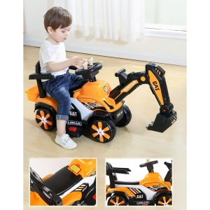 Masinuta Electrica Flippy, Tip Excavator, Brat Electric cu Maneta de Control, Spatar si Bare Laterale, Sistem Muzica si Lumini, 2-7 Ani, 72 x 34 x 45 cm, Portocaliu - Img 5