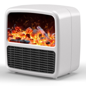 Mini Aeroterma Puternica Portabila Flippy, Putere 1500W, Mini radiator electric cu Display LCD, efect de semineu si flacara, 22x22x15 cm, Alb - Img 1
