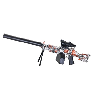 Mitraliera de jucarie electrica Flippy cu bile de hidrogen de gel, gun bluster, tragere in rafala, varsta peste 6 anil, ochelari de protectie, 5000 de bile incluse, cablu de incarcare, 22.5x81.5 cm, ST, portocali - Img 1