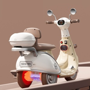 Motocicletă Electrică cu 3 Roti, Flippy, Acumulator Încarcare, Anti-Rasturnare, Lumini, Sunete, Baterie 6V 7Ah, Telecomanda, 95x67x36cm, Bej - Img 5
