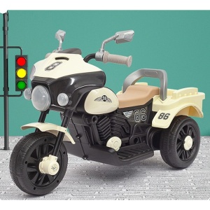 Motocicleta Electrica Flippy, cu Acumulator, cu Sistem Anti-Rasturnare, Sistem de Lumini si Muzica, Cutie de Depozitare, 1-8 Ani, 93 x 43 x 58 cm, Alb - Bej - Img 4