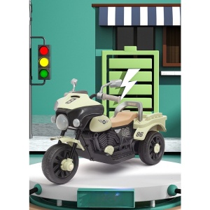 Motocicleta Electrica Flippy, cu Acumulator, cu Sistem Anti-Rasturnare, Sistem de Lumini si Muzica, Cutie de Depozitare, 1-8 Ani, 93 x 43 x 58 cm, Alb - Bej - Img 14