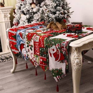 Napron Decorativ pentru Masa, Flippy, Model Mos Craciun, Tematica Craciun, 35 x 180 cm, Rosu/Verde - Img 3