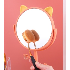 Oglina Cosmetica cu Picior, Flippy, HD, Rotire 360 Grade, 15 cm Diametru, Suport Bijuterii Baza Rotunda + 2 Brate, Model cu Urechi, 31 x 14.5 x 15 cm, din Plastic, Portocaliu/Galben - Img 5
