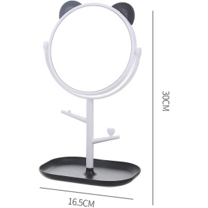 Oglina Cosmetica cu Picior, Flippy, HD, Rotire 360 Grade, 15 cm Diametru, Suport Bijuterii Baza + Brate, Model cu Urechi, 30 x 16.5 x 15 cm, Alb/Negru - Img 6
