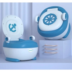 Olita pentru Copii, Flippy, +1an, Portabila, Design cu Ancora, cu Capac, Model Prietenos, Non-Toxic, Compartiment Detasabil, cu Manere, cu 4 Picioare, Usor de Curatat, 46*33*32 cm, Albastru - Img 5