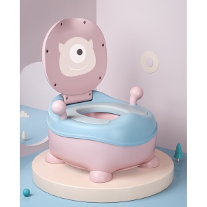 Olita pentru Copii, Flippy, +6 luni, Compartiment Detasabil, cu Capac, Antiderapanta, din Plastic, Colac Moale, Model Animat Ciclop, cu Maner, 33 x 21 x 45 cm, Albastru/Roz - Img 6