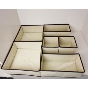 Organizator pentru Sertar, Flippy, 3 Marimi, pentru Lenjerie, Tricouri, Sosete, 6 Piese, Pliabil, Stivuibil, din Tesatura, Alb/Maro - Img 3