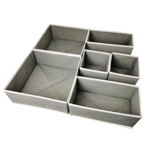 Organizator pentru Sertar, Flippy, 3 Marimi, pentru Lenjerie, Tricouri, Sosete, 6 Piese, Pliabil, Stivuibil, din Tesatura, Gri/Alb - Img 1