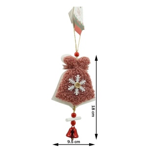 Ornament de brad broderie cu clopot, Flippy, roz, lemn, 18 cm - Img 3