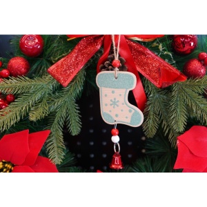 Ornament de brad ciorap cu clopotel, Flippy, multicolor, lemn, 17 cm - Img 3