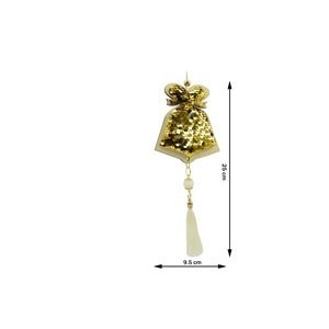 Ornament de brad clopotel cu paiete model 2, Flippy, auriu, lemn, 36 cm - Img 1